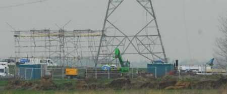 National Grid powerlines go up near the site for the windfarm substation. Picture: BARRY DUFFIELD