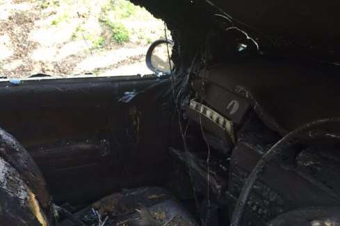 Inside one of the damaged vehicles