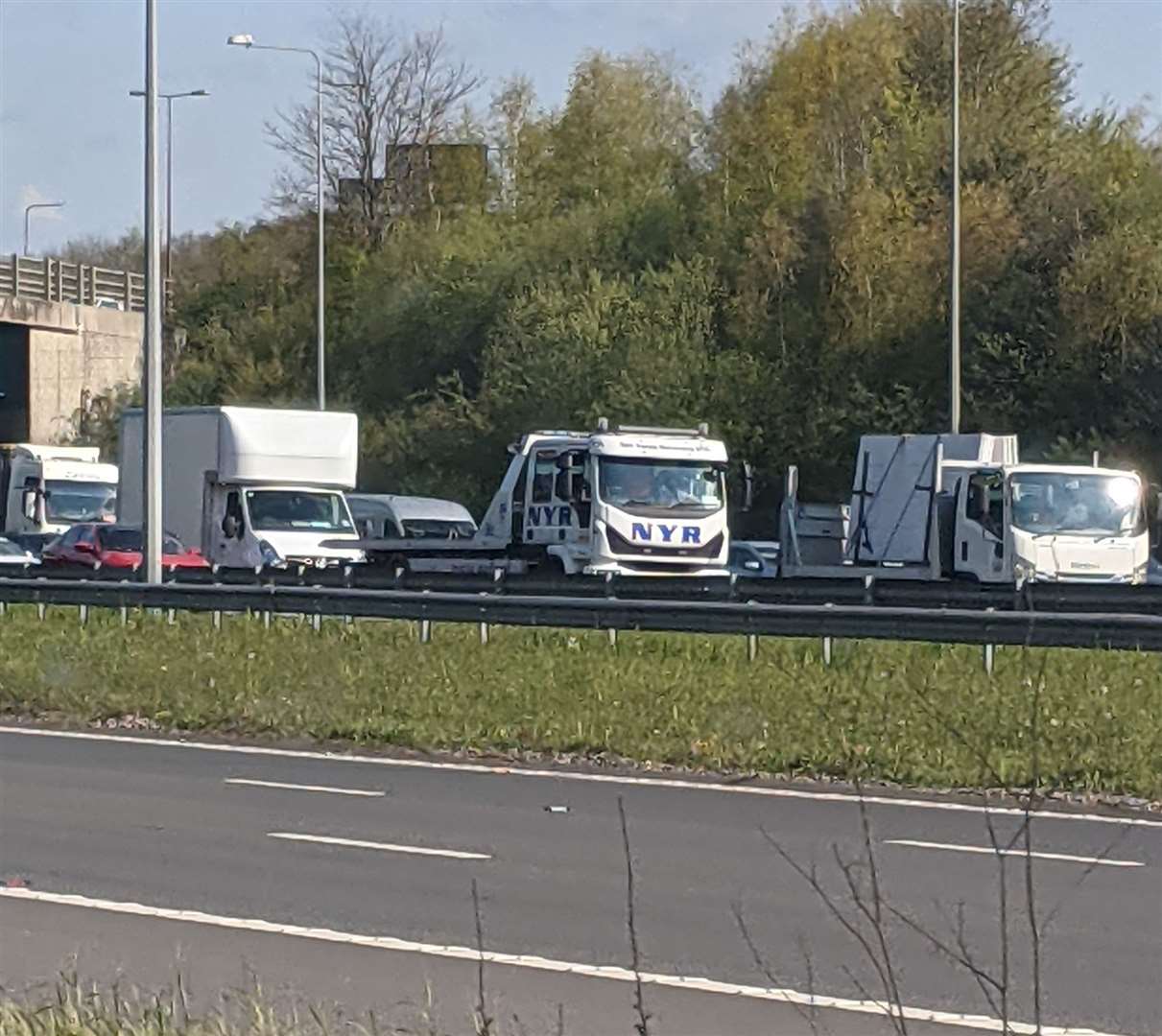 Traffic is queuing on the M2 coastbound due to a fuel spillage by J3 Rochester and Chatham