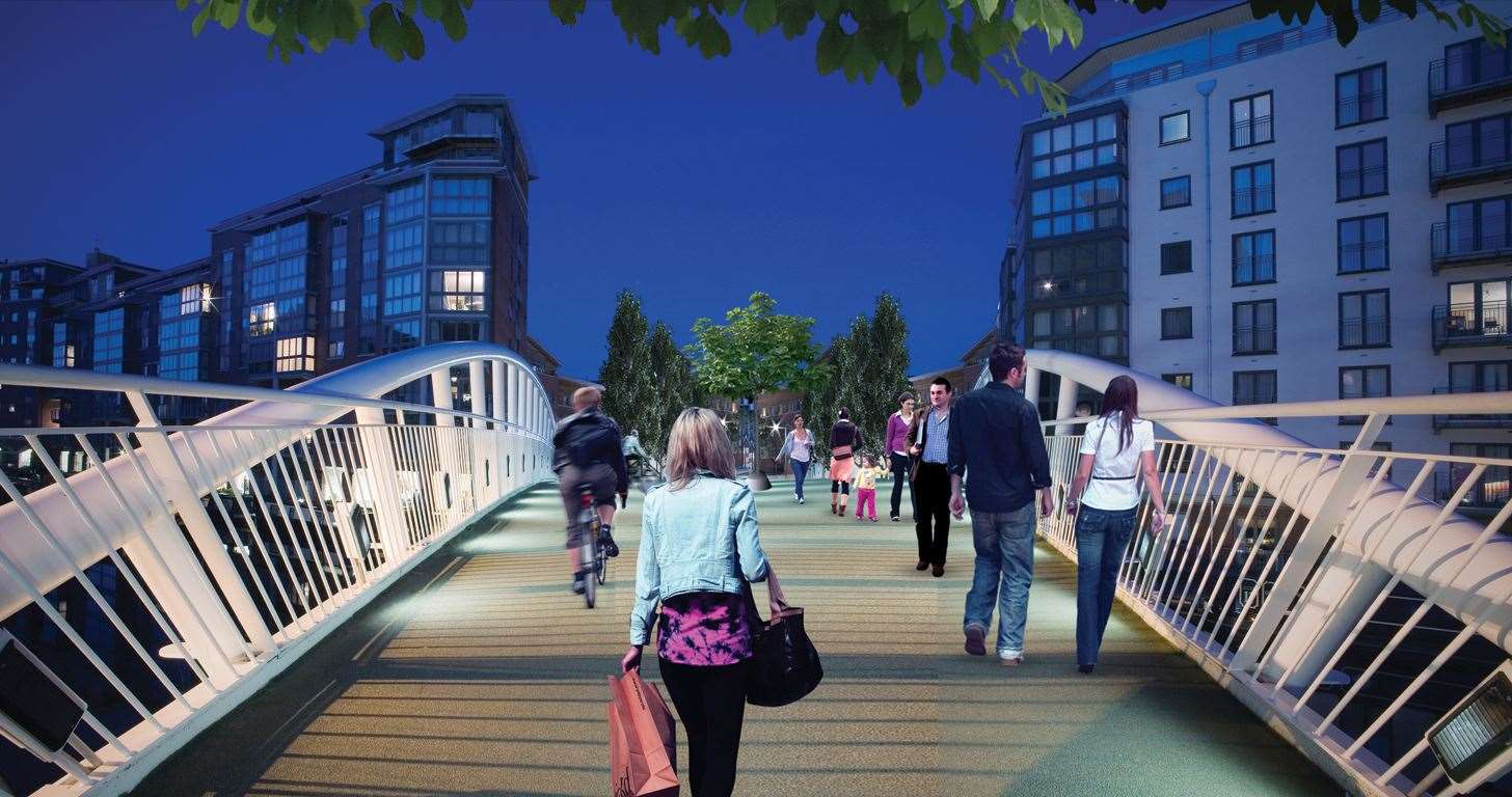 Artist's impression in 2011 showing how a bridge linking land to the north of Sittingbourne railway station to the town centre could look if Swale council approved the plans submitted by Spenhill on behalf of supermarket giant Tesco