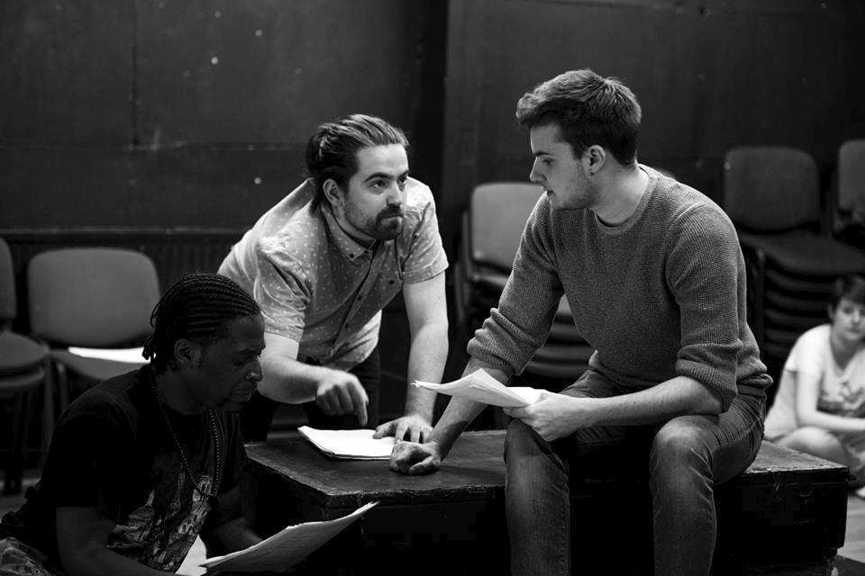 Walk Tall actors Stefan Hallet, Anthony Denford and Ben Donovan, rehearse for 1914 Outbreak.