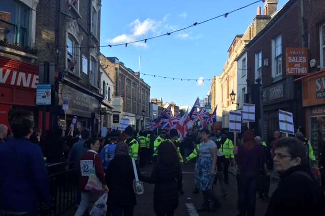 Britain First start their march through Rochester High Street.