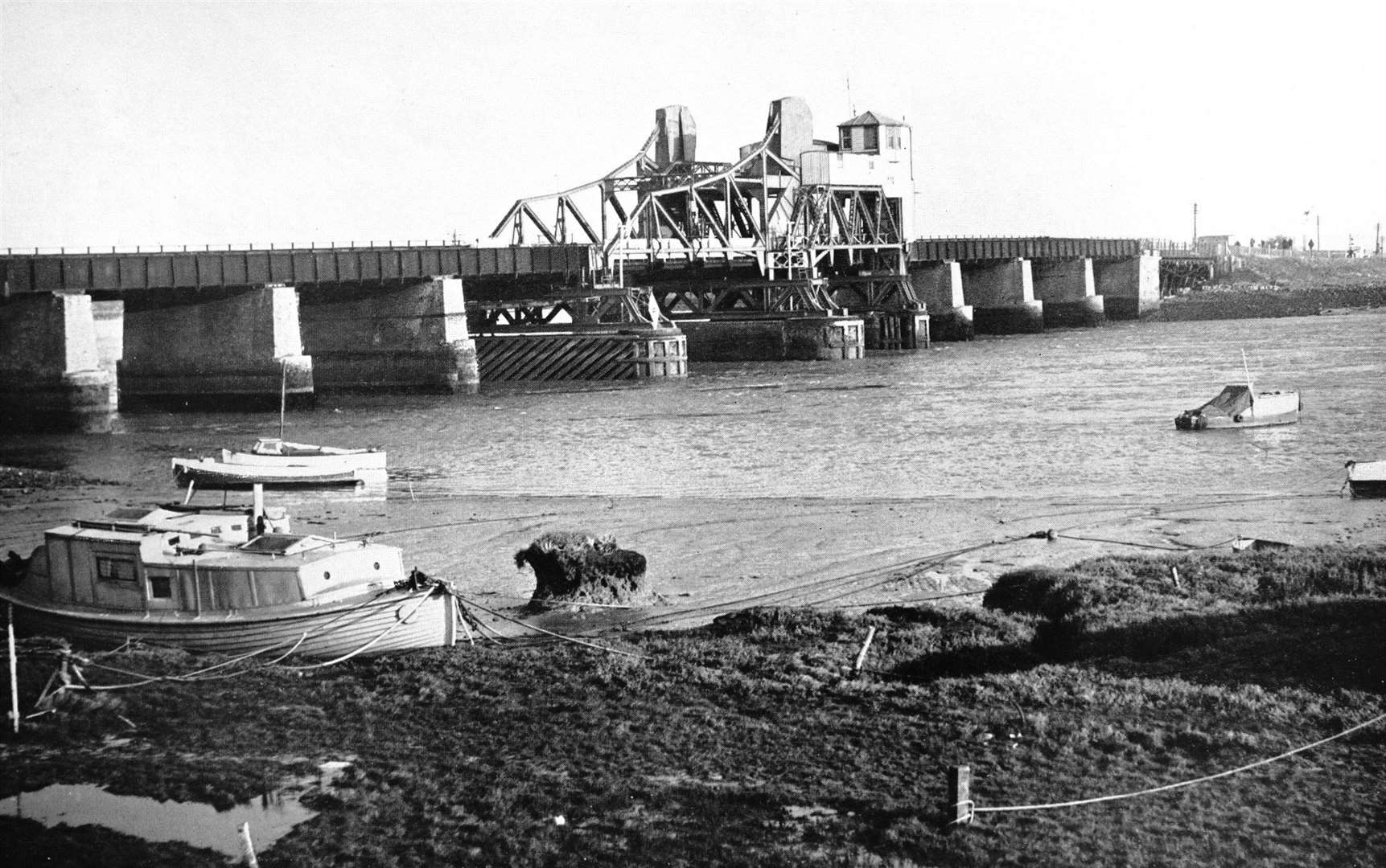 The old Kingsferry Bridge pictured before the new one was built in April 1960. Picture: Bel Austin