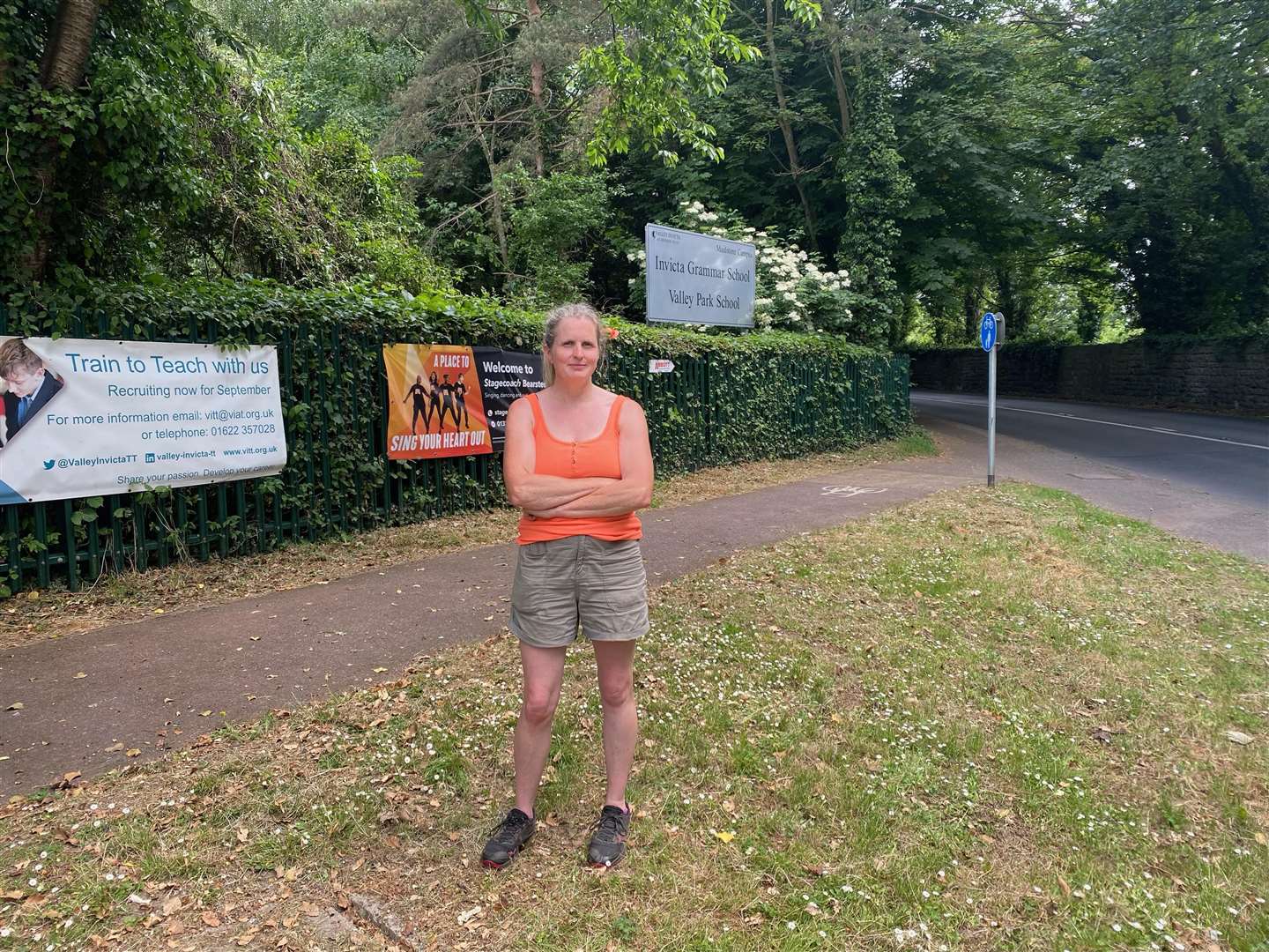 Kate Moore at the site of the proposed 5G mast, close to Invicta Grammar School and Valley Park. Right, how it could look