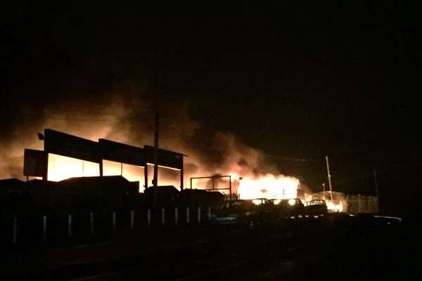 Around 40 firefighters fought the blaze at its height. Picture: KFRS