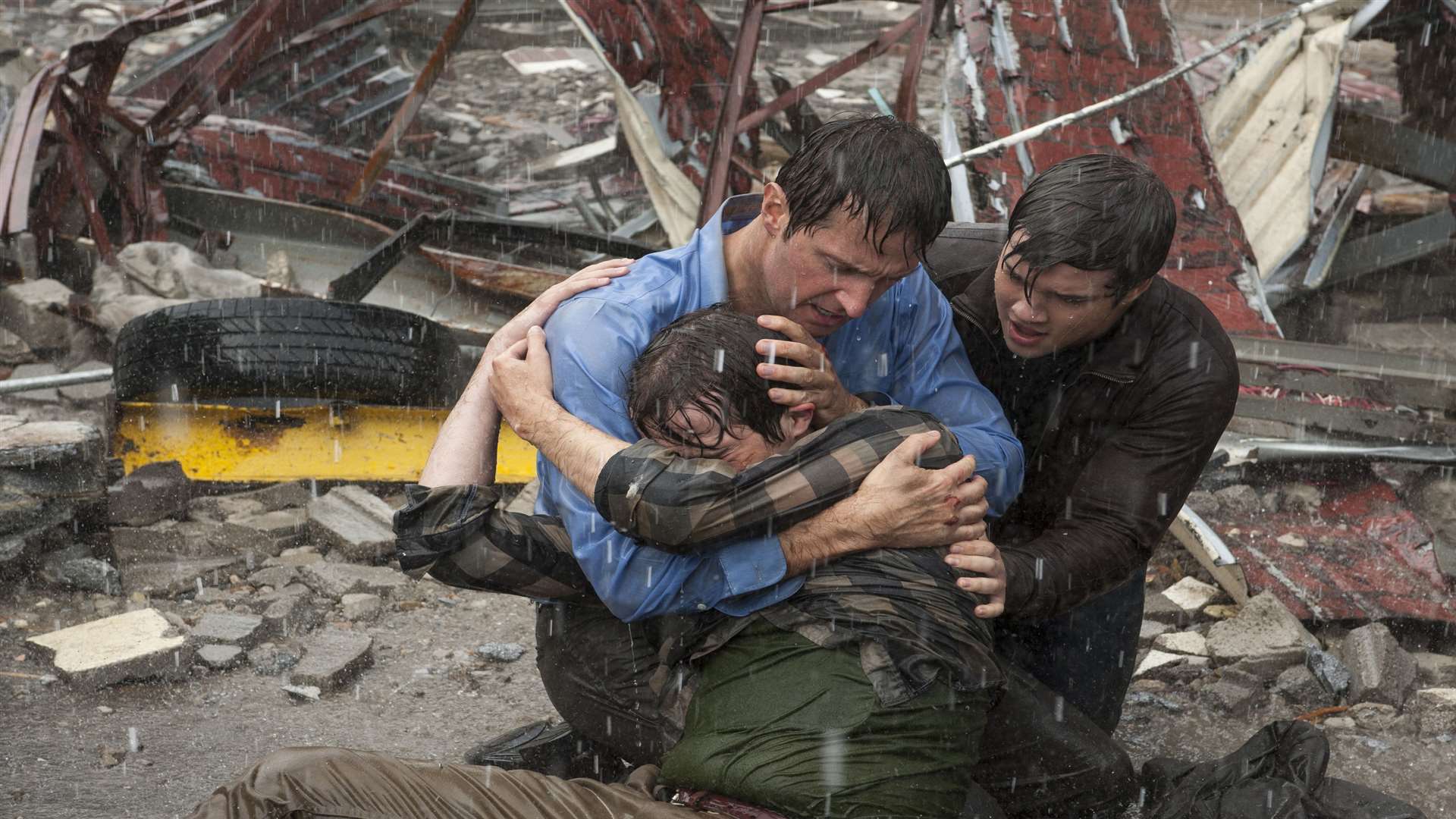 Into The Storm, with Max Deacon as Donnie, Richard Armiage as Gary and Nathan Kress as Trey. Picture: PA Photo/Warner Brothers