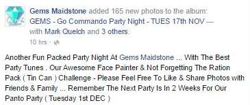 Gems Maidstone have uploaded 165 photos of the Go Commando night to its public Facebook page.