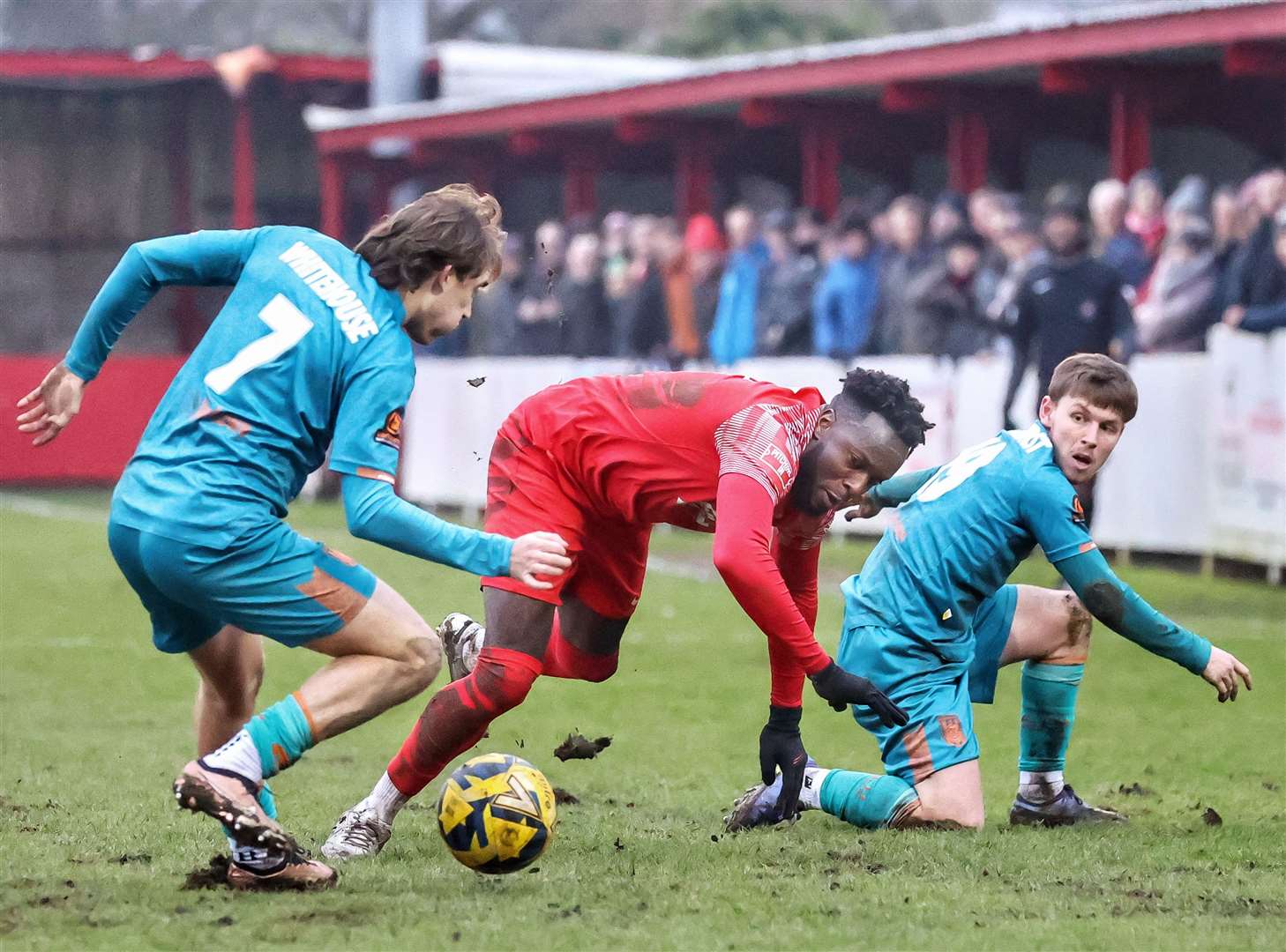 Aaron Barnes in the thick of things against Chorley. Picture: Helen Cooper