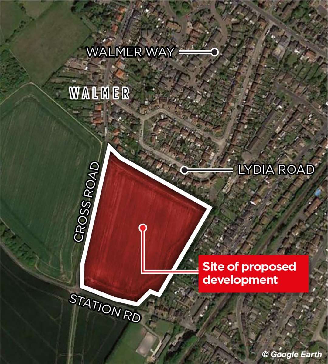 The proposed housing site and where it is in relation to Walmer Way where the Iron Age warrior's remains were unearthed