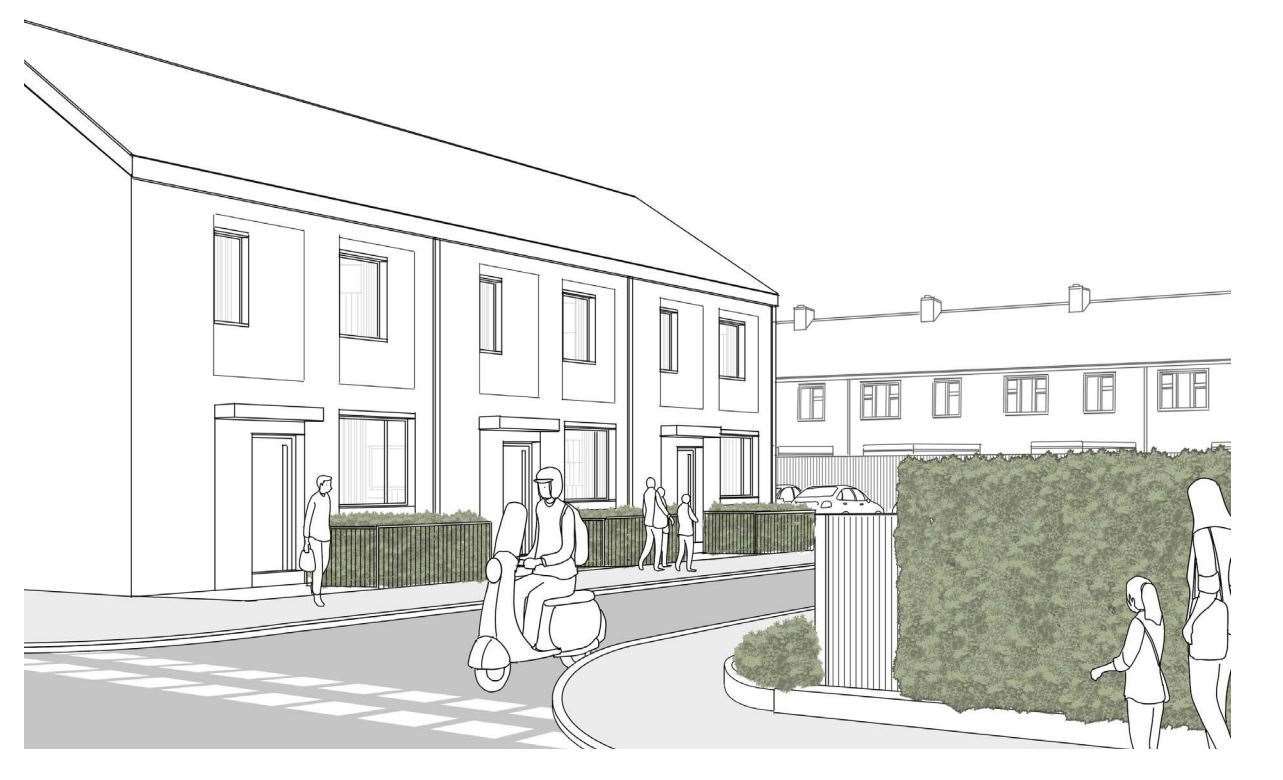 An artist's impression of how the new homes in Tyler Close will look