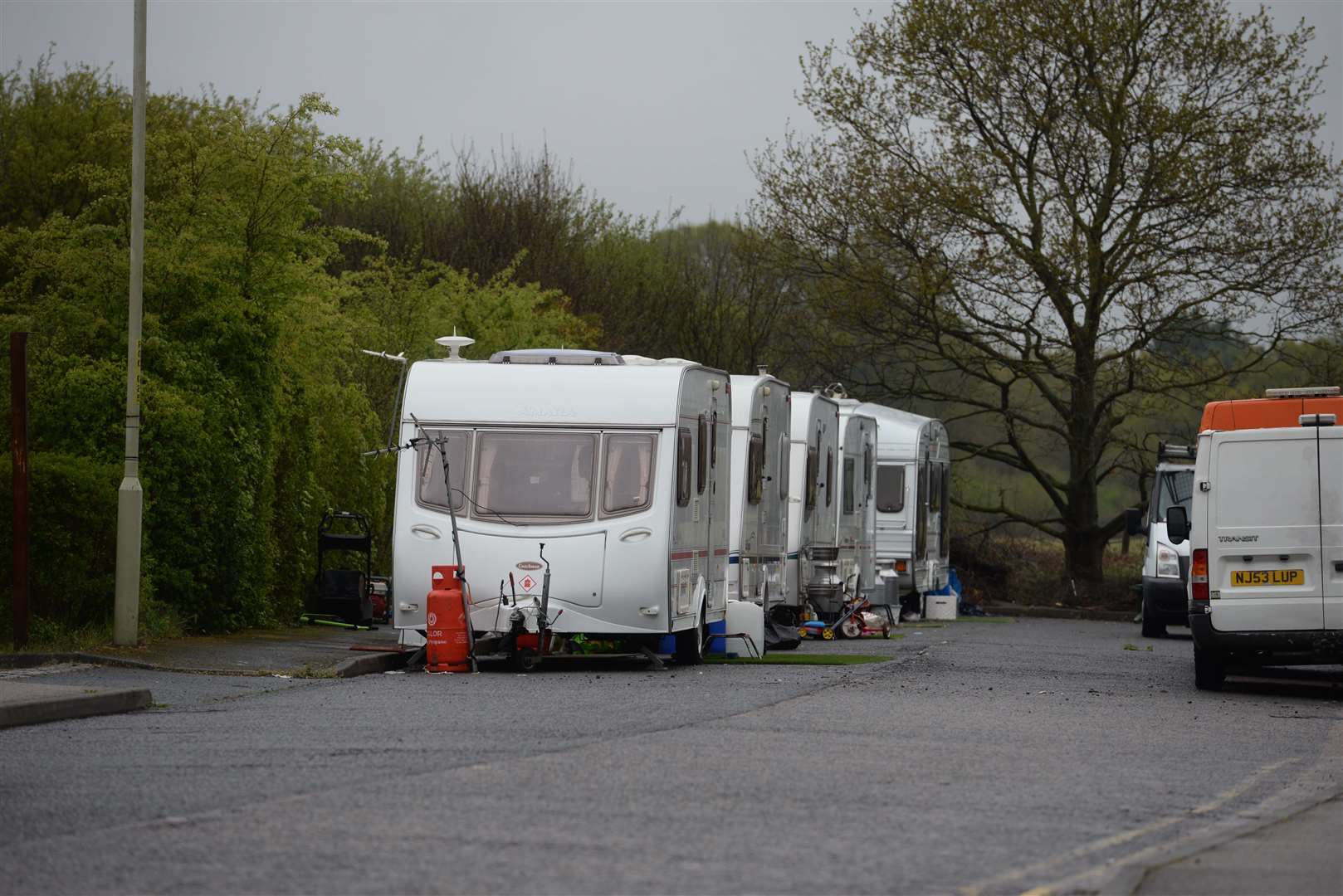 Travellers caravans parked in Reeves Way, Whitstable, last week