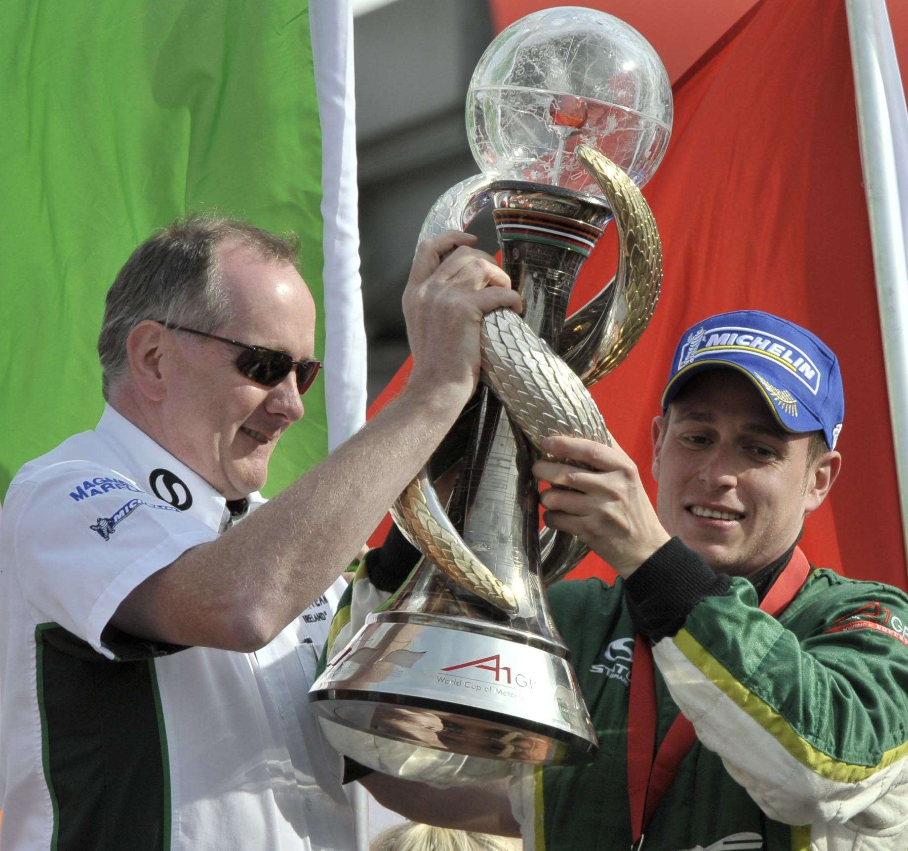 Adam Carroll dominated the final round at Brands Hatch in 2009 to win the championship for Team Ireland. He is pictured here with the squad's seat holder Mark Gallagher. Picture: Andy Payton