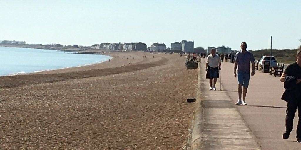 People were seen on the seafront in Hythe at the weekend. Photo: FHDC