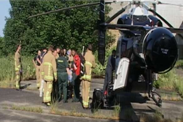 A young boy was airlifted to hospital after falling through the roof of a former mill. Picture: Mike Pett