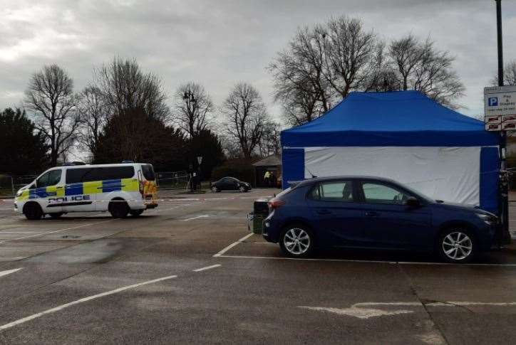 The police presence in Sandwich this morning. Picture: Beth Robson
