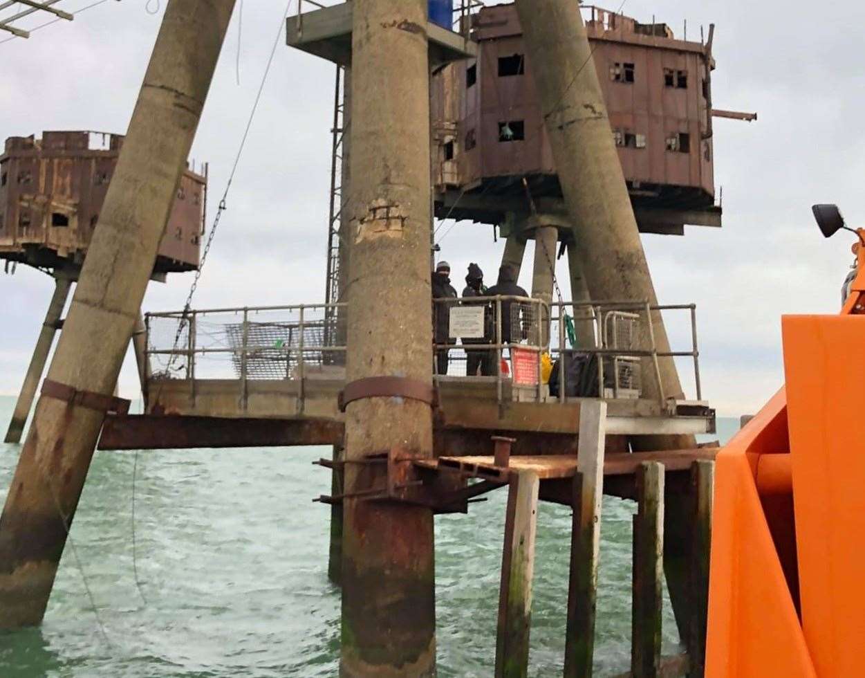 Three men rescued from this Maunsell Second World War sea fort off Whitstable by the Sheerness lifeboat. Picture: RNLI