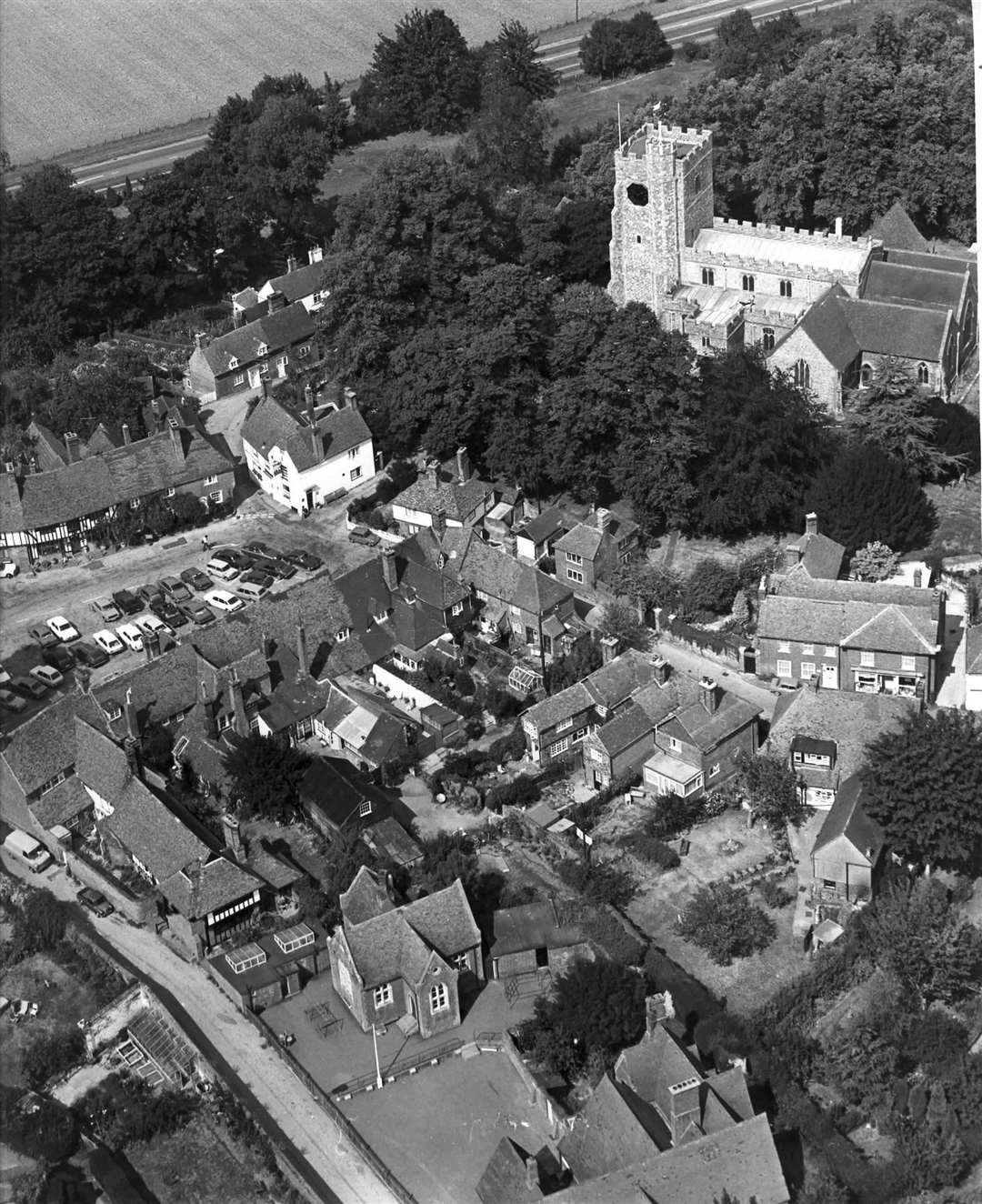 The historic village of Chilham from above in 1976