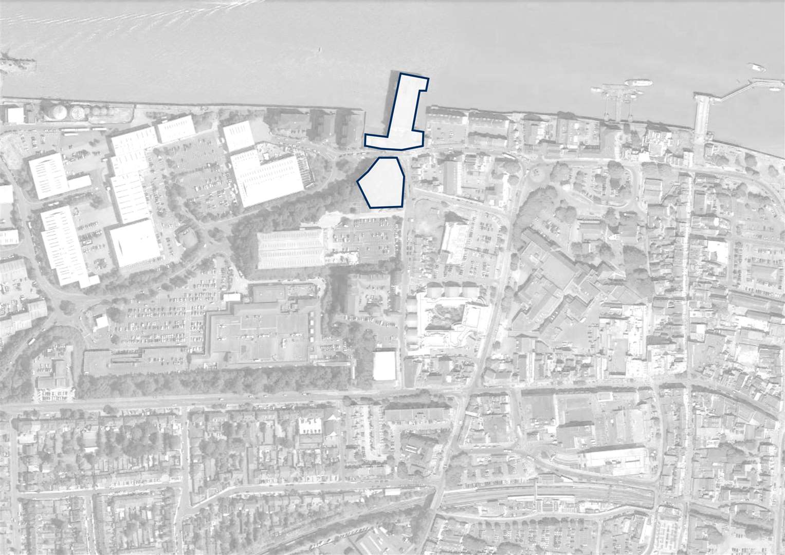 An aerial view of the proposed development site at Clifton Slipways, West Street, Gravesend. The land is shaded white to the north of the picture