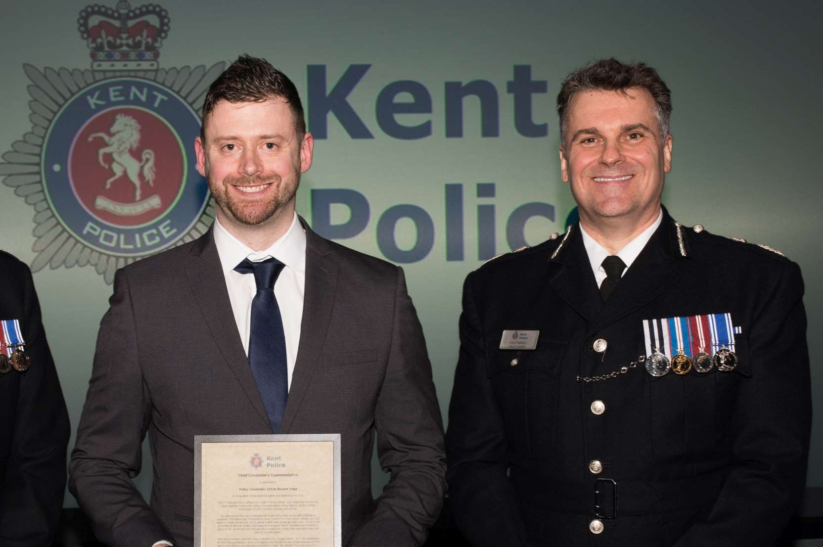 PC Robert Edge with chief constable Alan Pughsley