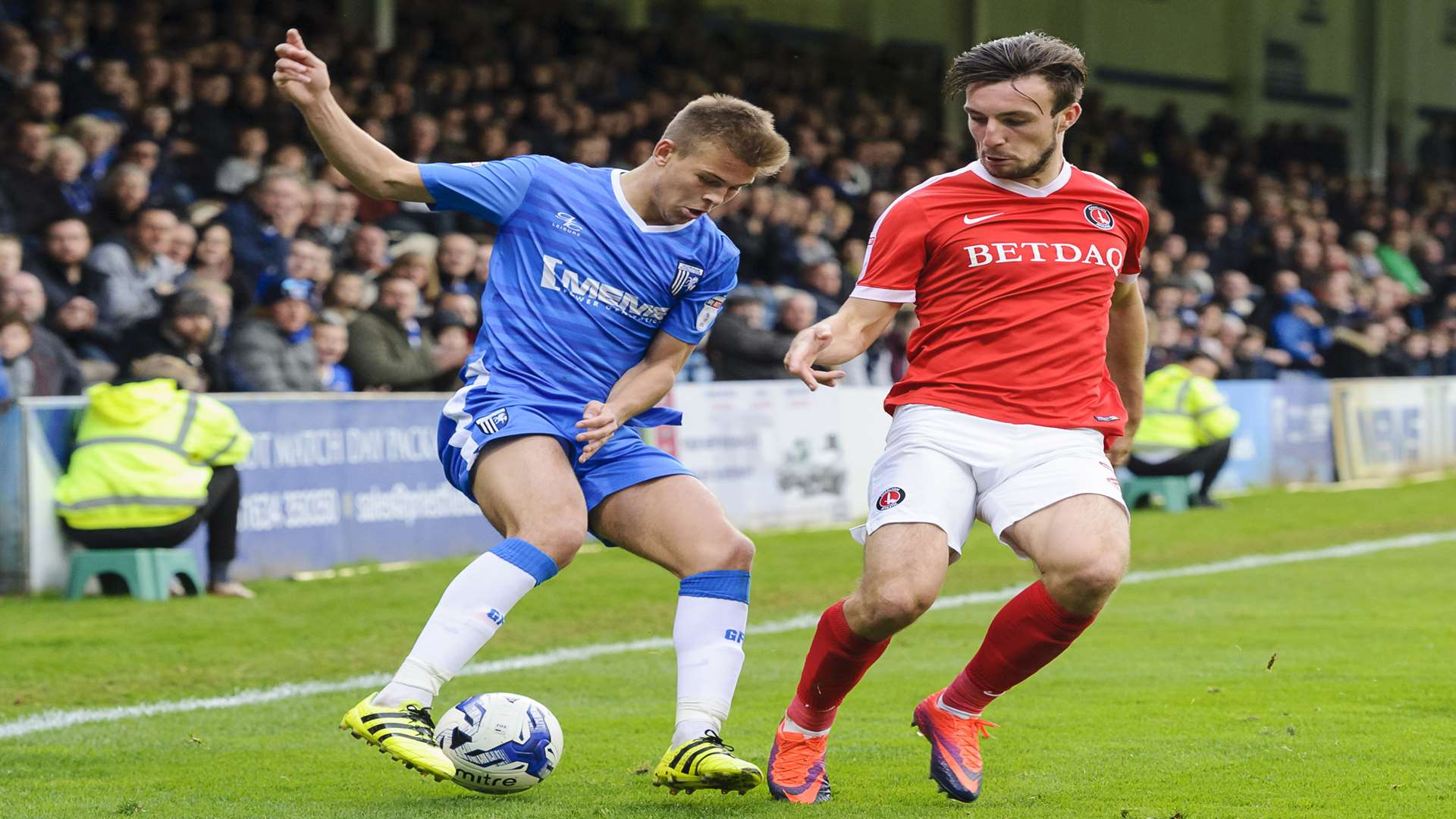Jake Hessenthaler comes up against Charlton's Morgan Fox last weekend. Picture: Andy Payton