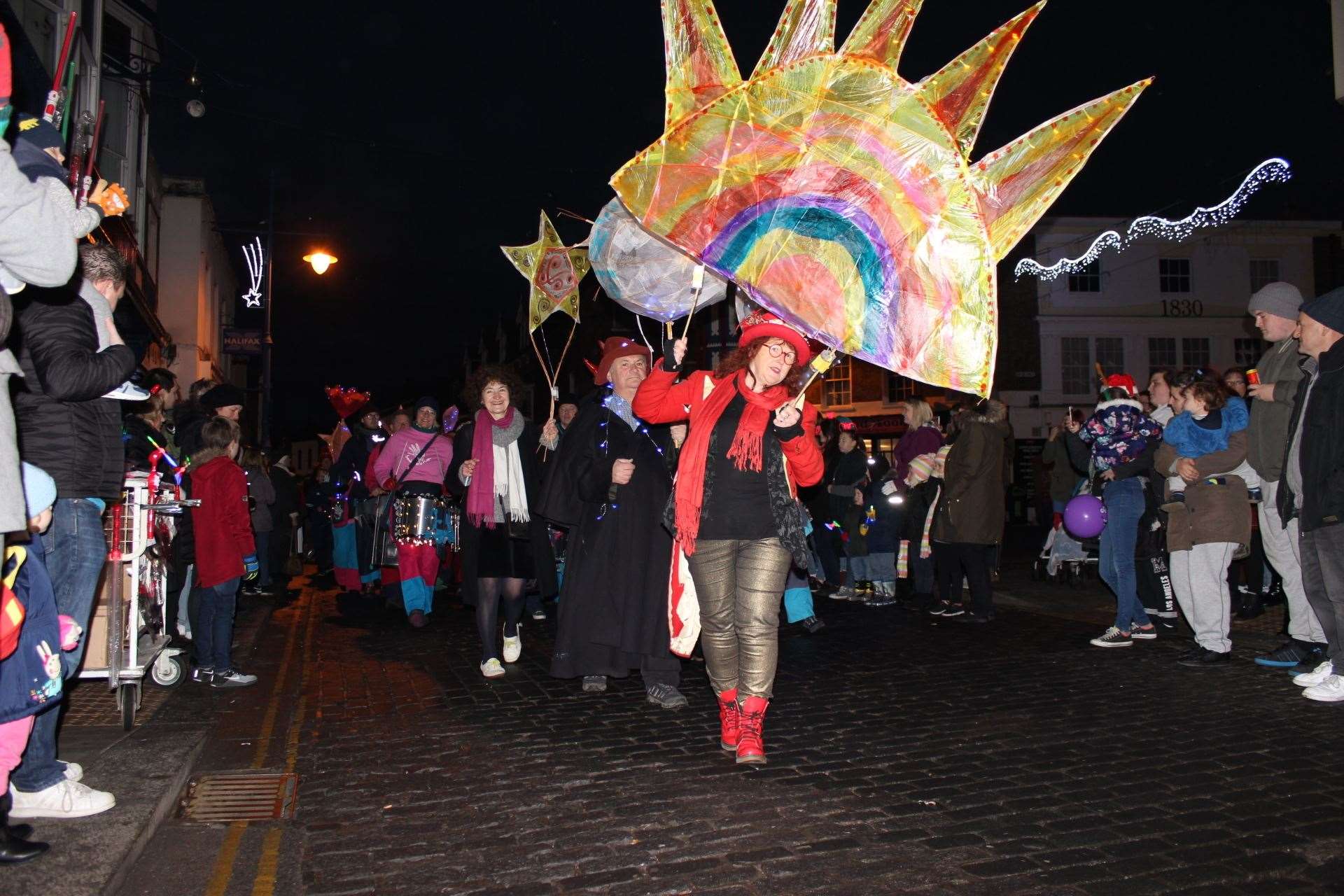 Chris Reed of Big Fish Arts leads the Sheppey lantern parade at a previous Christmas lights switch-on