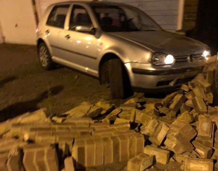 A car smashed into the front garden wall of a home in Rainham (11239738)