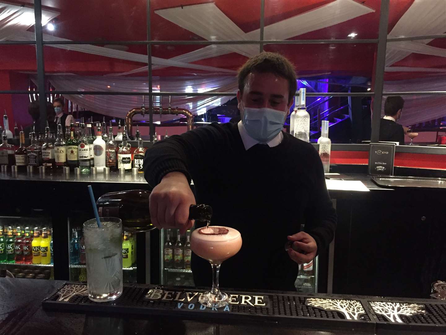 Bar staff wore masks at the Tokyo Tea Rooms in Canterbury as it re-opened for Super Saturday
