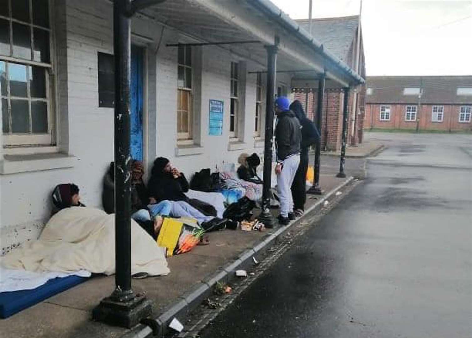 Asylum seekers on a sleep-out protest at Napier Barracks in Folkestone, Kent (Care4Calais/PA)