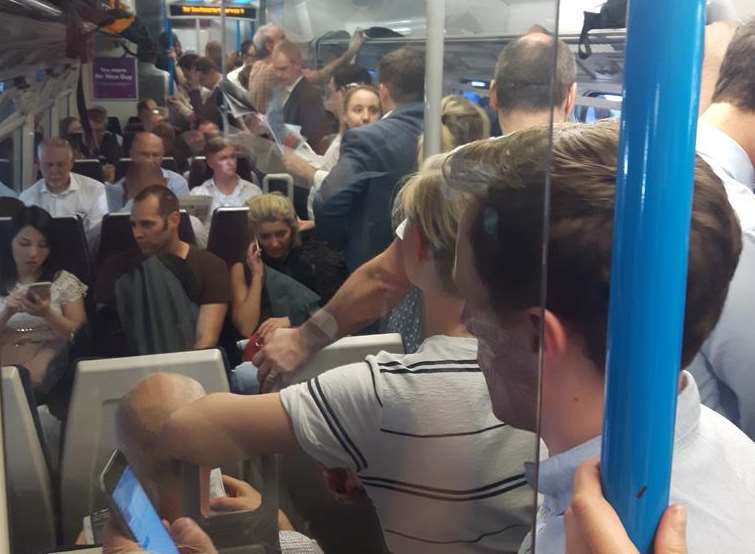 Commuters complain they are being treated 'like cattle' on one of the hottest days of the year. Picture: @HighBroomsSoc