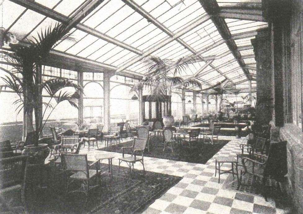 Black and white photo of the Grand hotel's palm court. Photo: Martin Easdown, Fashionable Folkestone