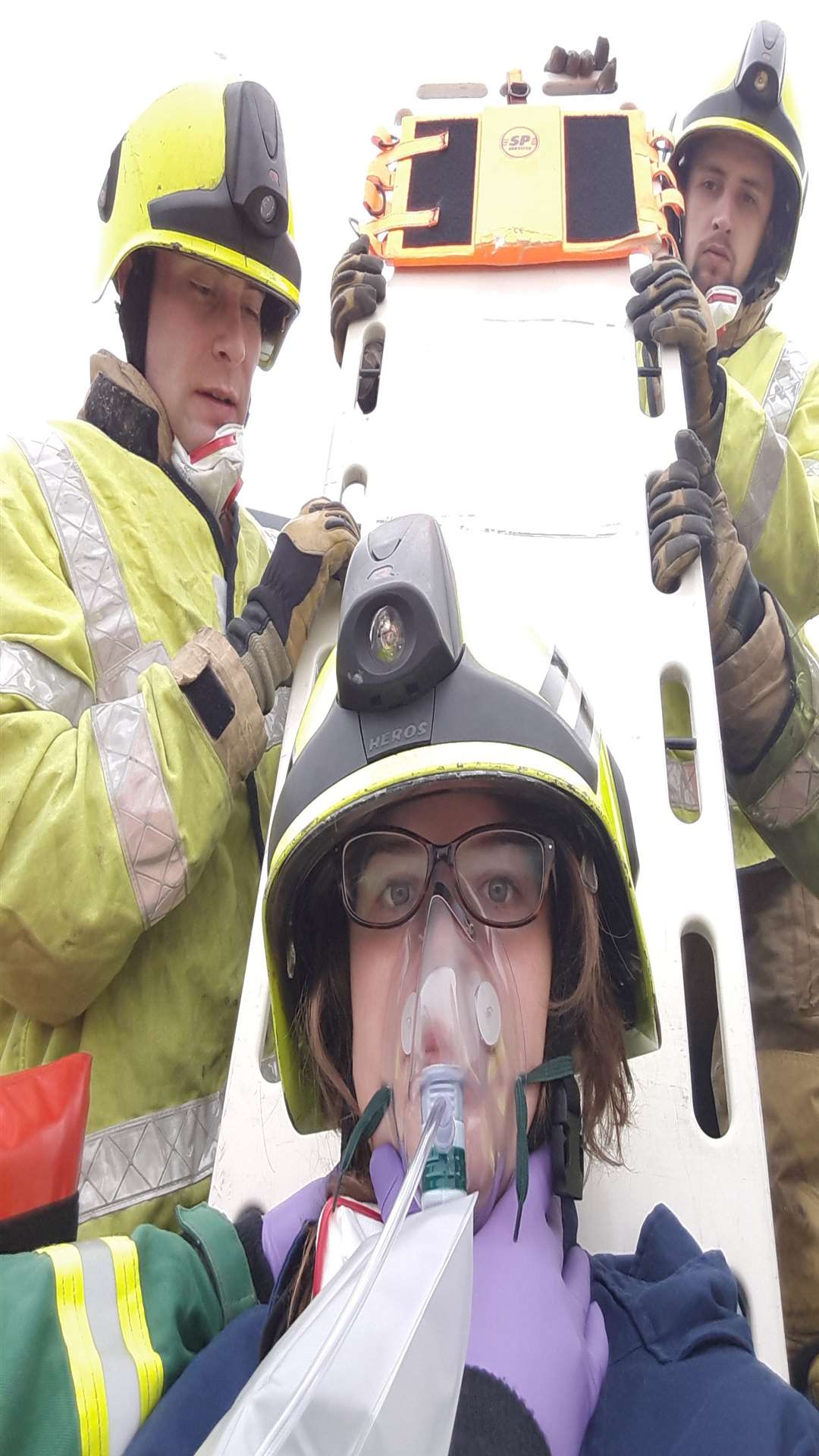 Reporter Lizzie Massey was cut out of a car in a Kent Fire and Rescue Service demonstration to Leigh Academy students