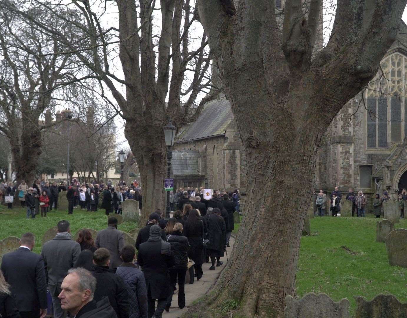 Mourners at The Church of St Mary and St Eanswythe on Saturday. Picture: Gabriel Morris/KMTV