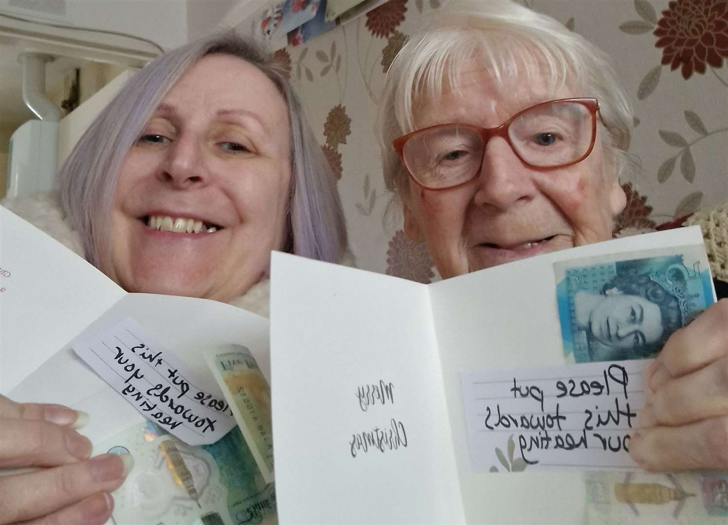 Maxine Parker-Gallagher and neighbour Joan Green were thrilled to receive the Christmas cards