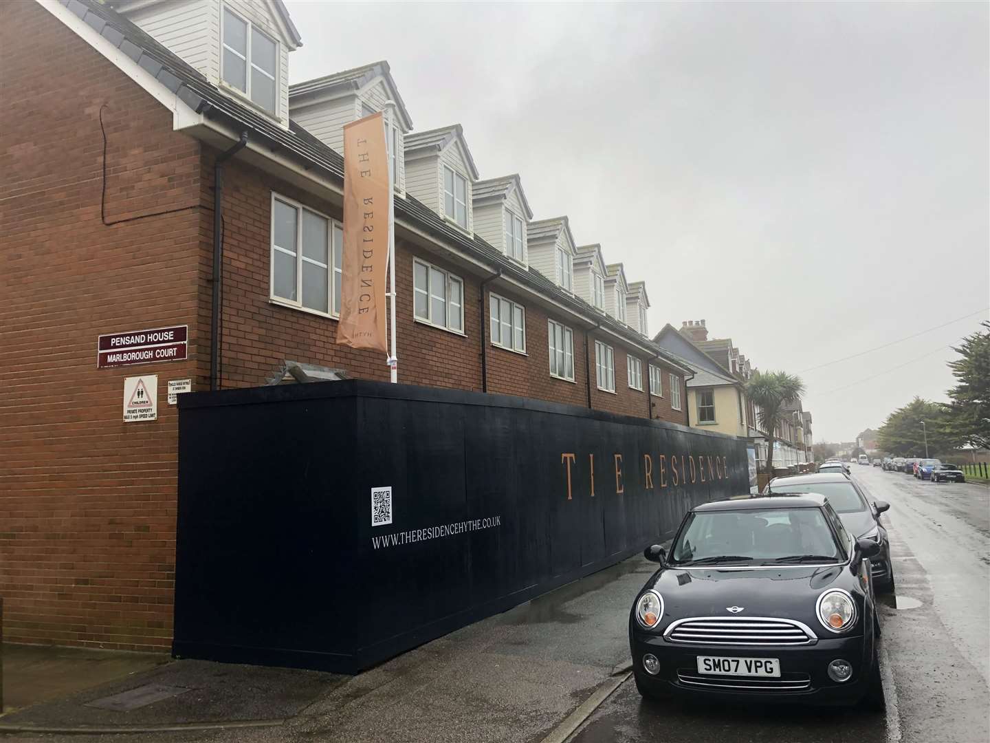Hoardings advertising The Residence surrounding Marlborough Court, in South Road, Hythe, which is being turned into 20 new apartments under the first phase of the plans