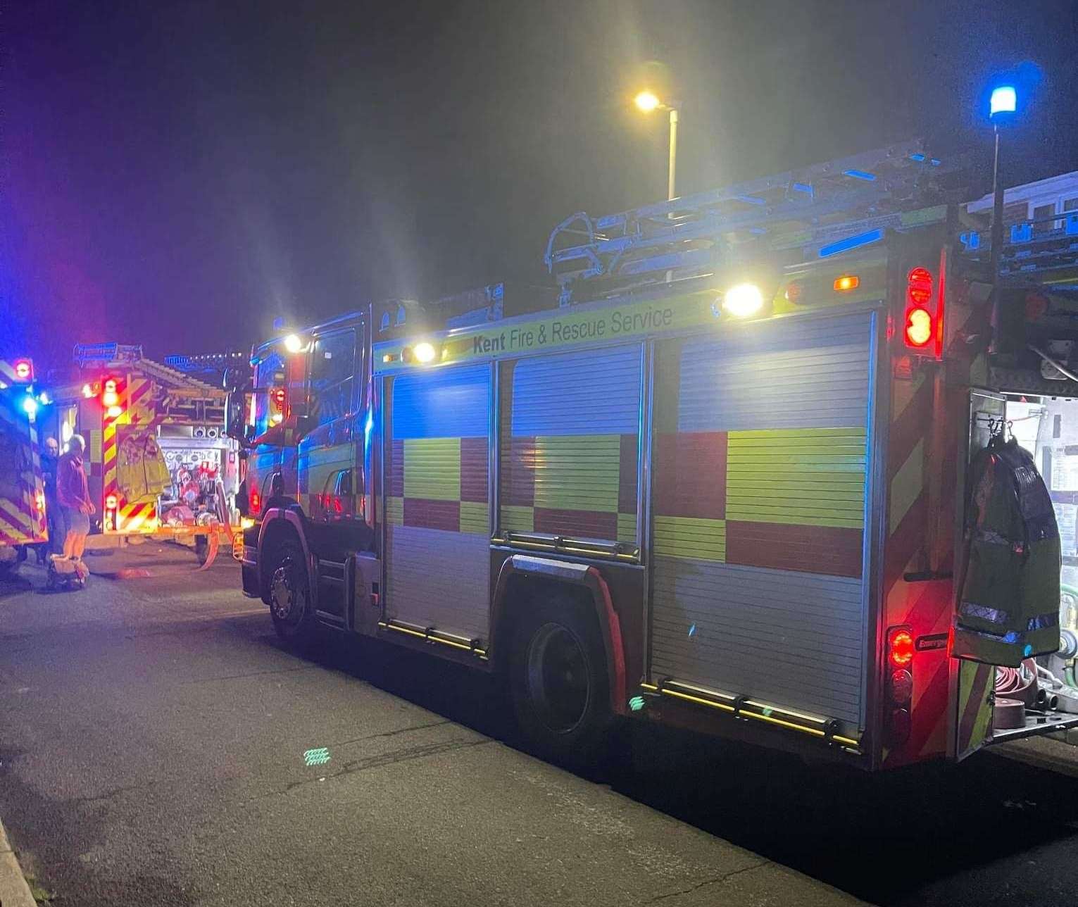 Eight fire engines attended a fire in Whitfield which saw several garden sheds and fences go up in flames. Picture: Richard Wigmore