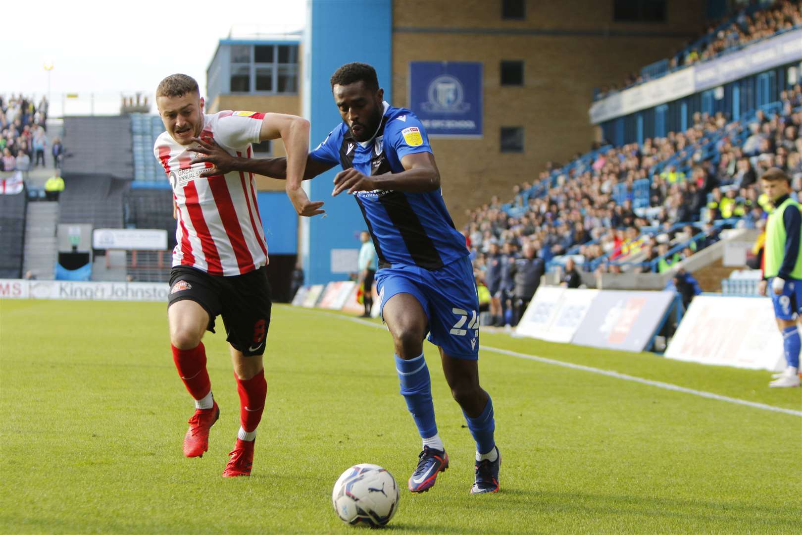 Mustapha Carayol was back in action for Gillingham on Saturday against Sunderland Picture: Andy Jones