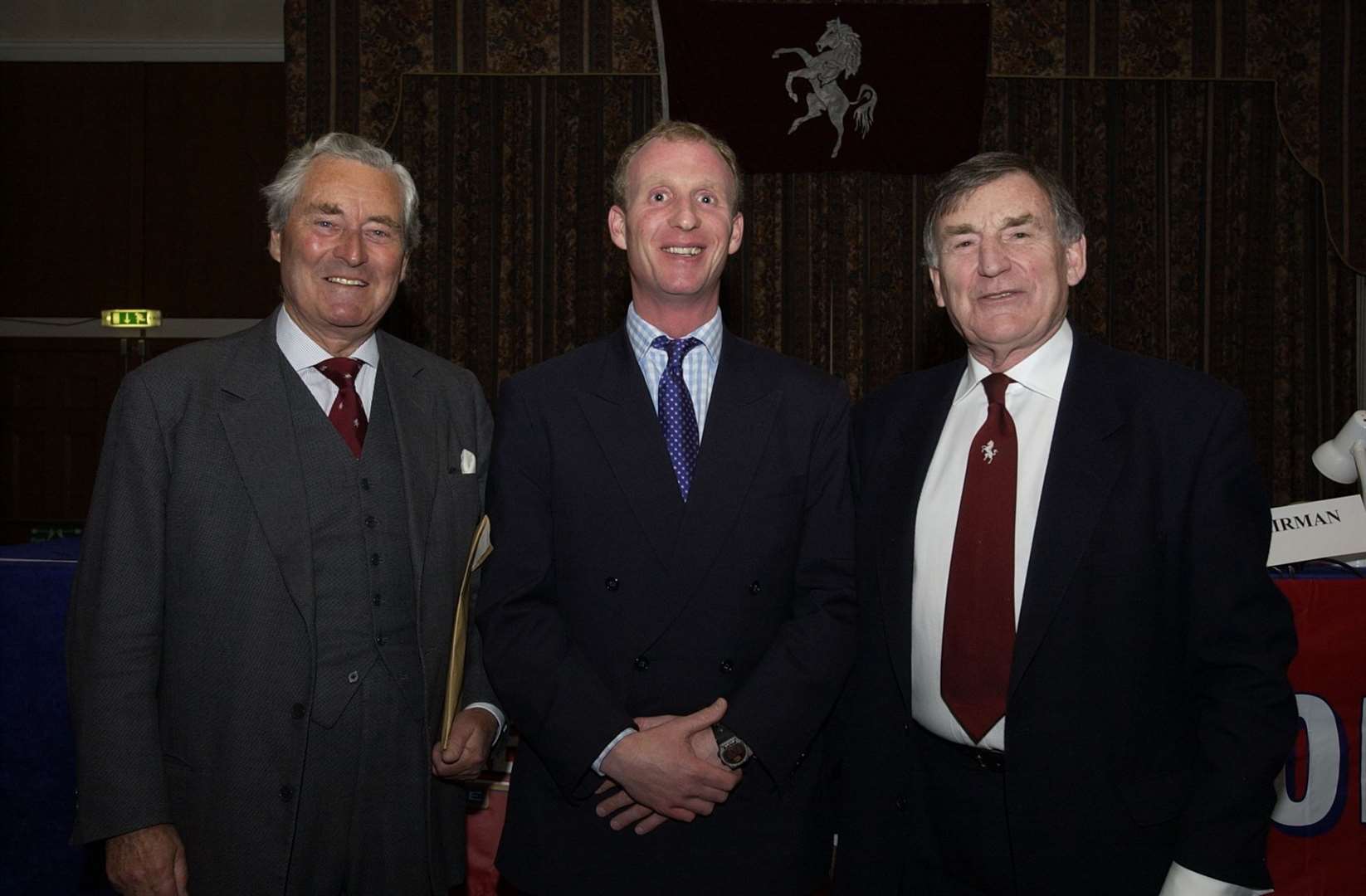 Derek Ufton, right, with then-club captain Matthew Fleming and Lord Kingsdown, who succeeded him as Kent president in 2002