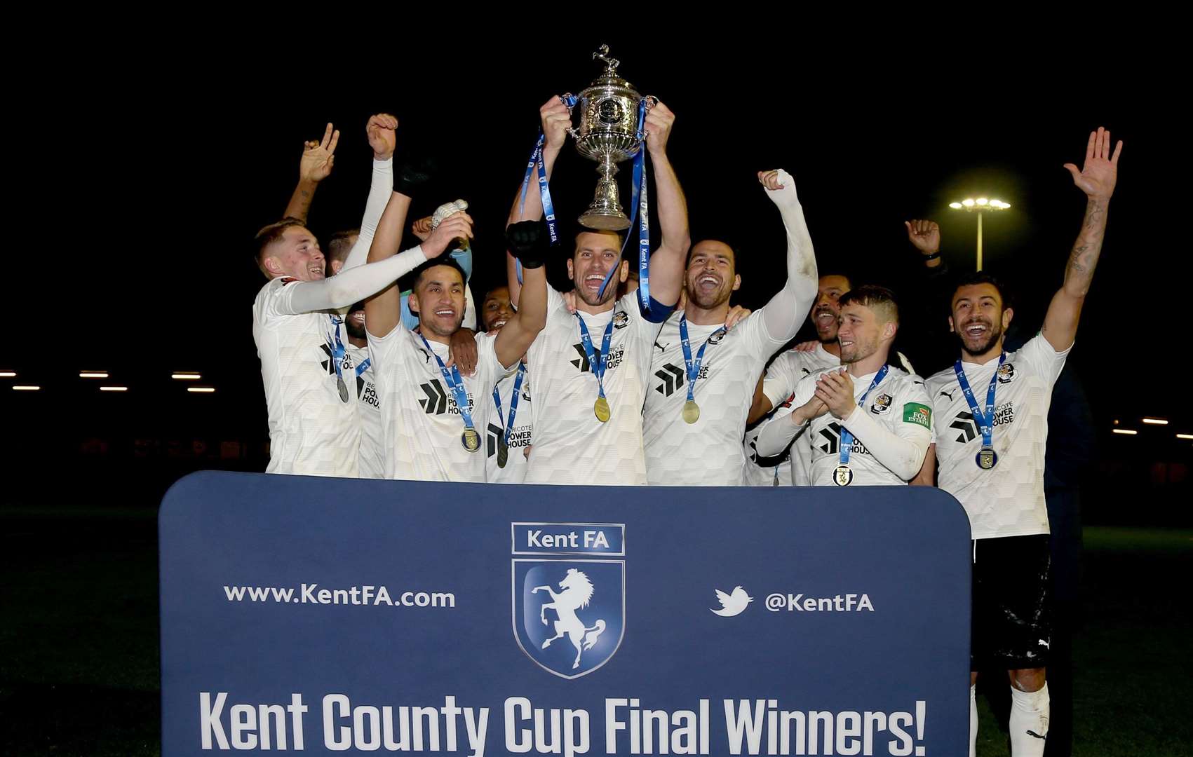 Dartford lift the 2019/20 Kent Senior Cup - in 2021! Picture: PSP Images (53311128)