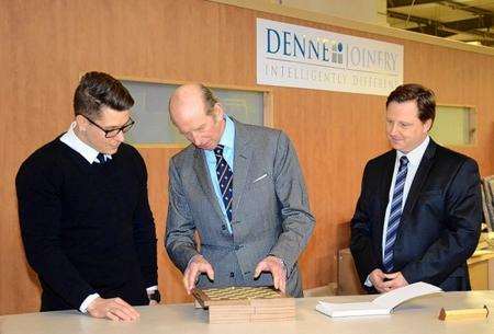 Denne Joinery the Canterbury based manufacturer, were delighted to welcome His Royal Highness The Duke of Kent, to their Braming based offices and joinery manufacturing workshop. Picture: Mike Gell