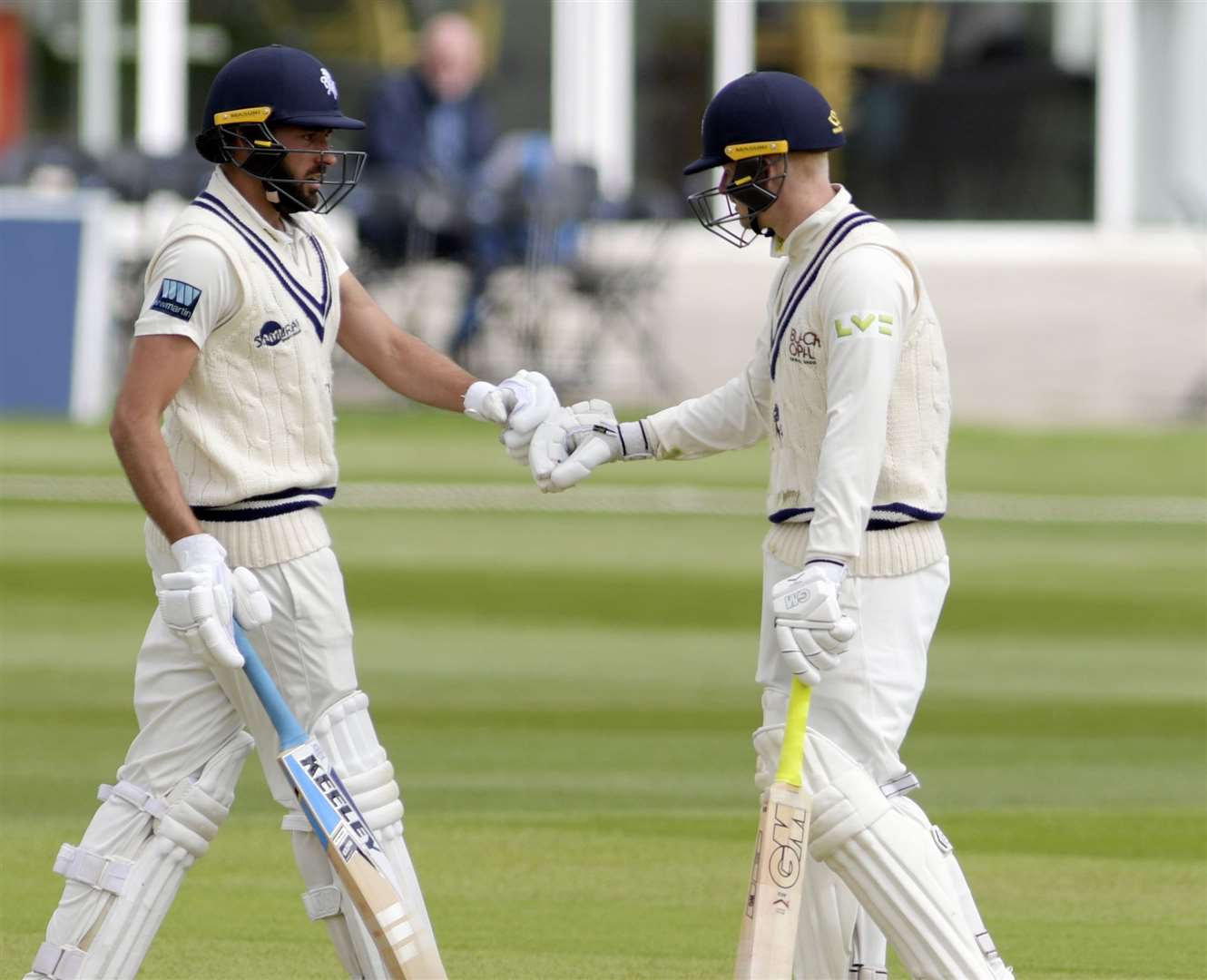 Jack Leaning and Jordan Cox batting together against Glamorgan this year - the pair put on a record-breaking 423-run partnership last year. Picture: Barry Goodwin