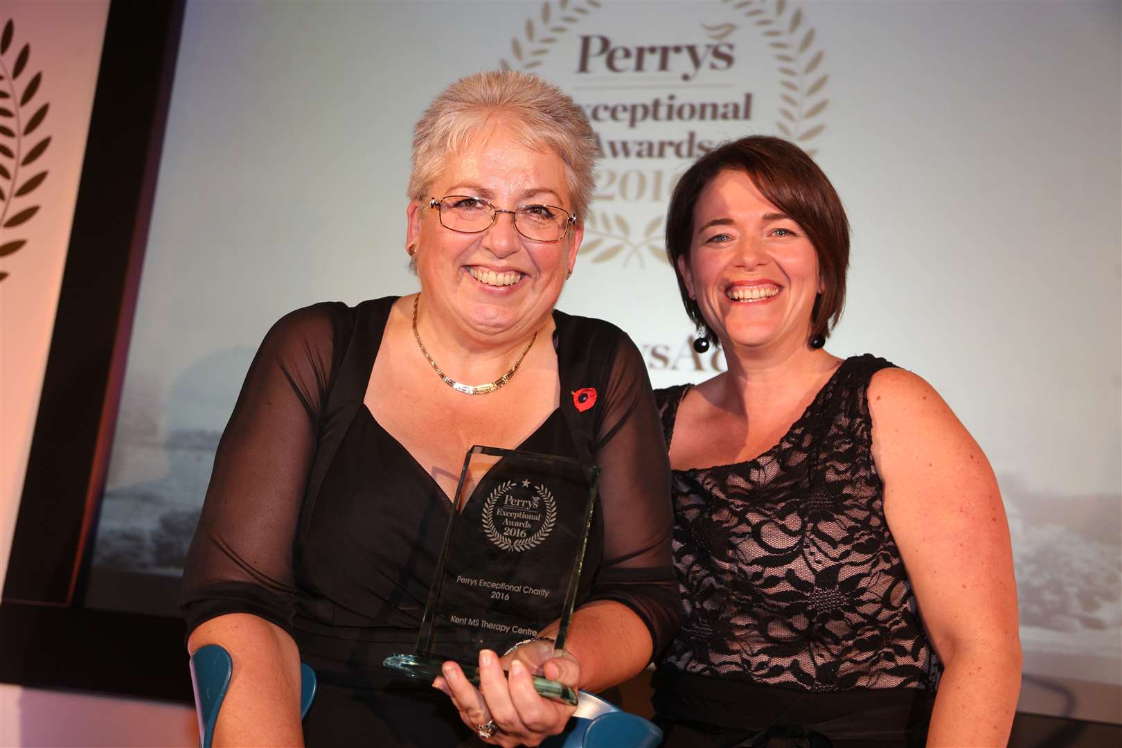 Jill Tompkins and Helen Wathen of Kent MS Therapy Centre, which won Perrys Exceptional Charity