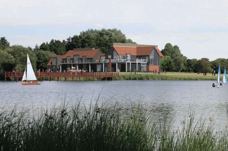 How the lakeside Shepherd Neame pub could look, but Covid has delayed the plans
