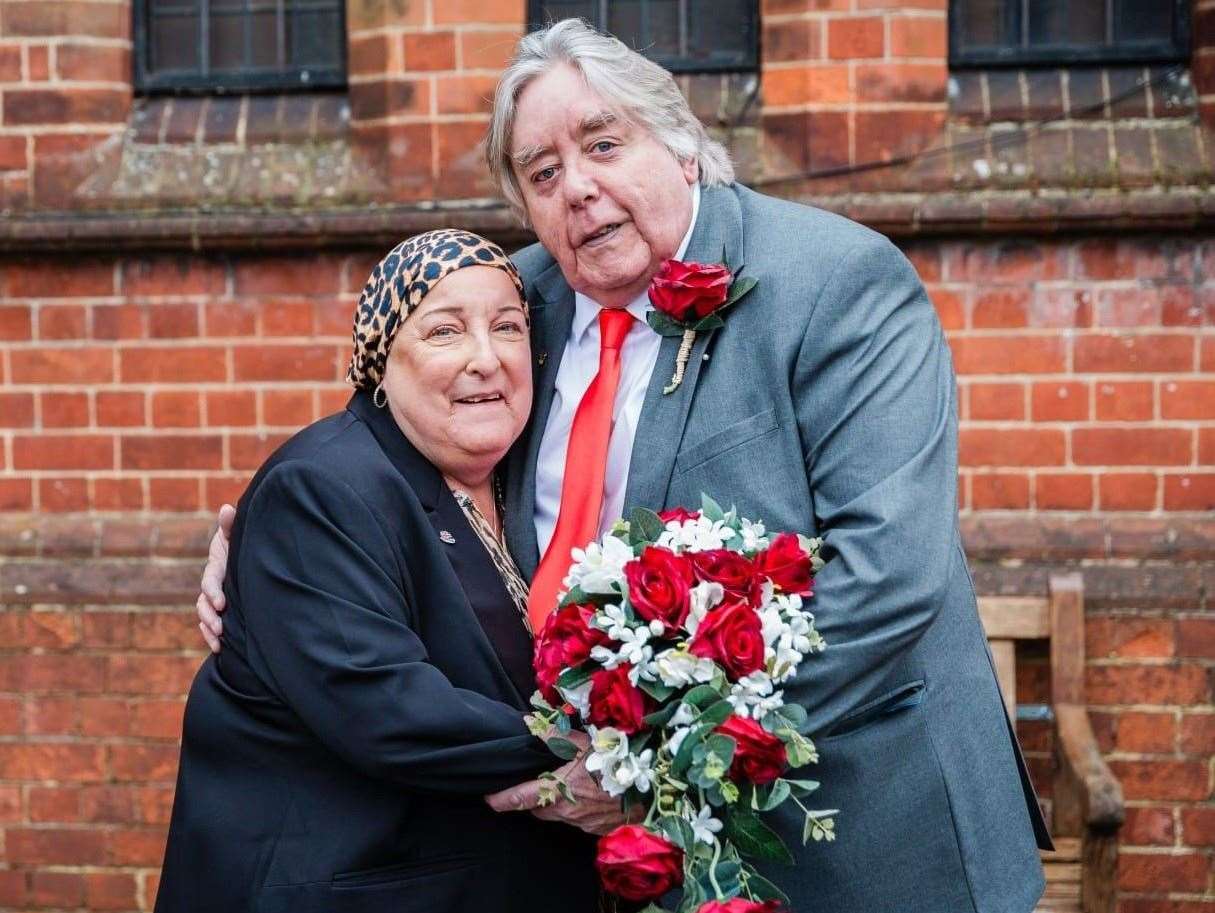 Julie and Pete Curran, from Tunbridge Wells, at their vow renewal ceremony. Picture: SWNS