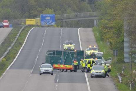 The scene of the serious accident on the M20, between junction nine and 10
