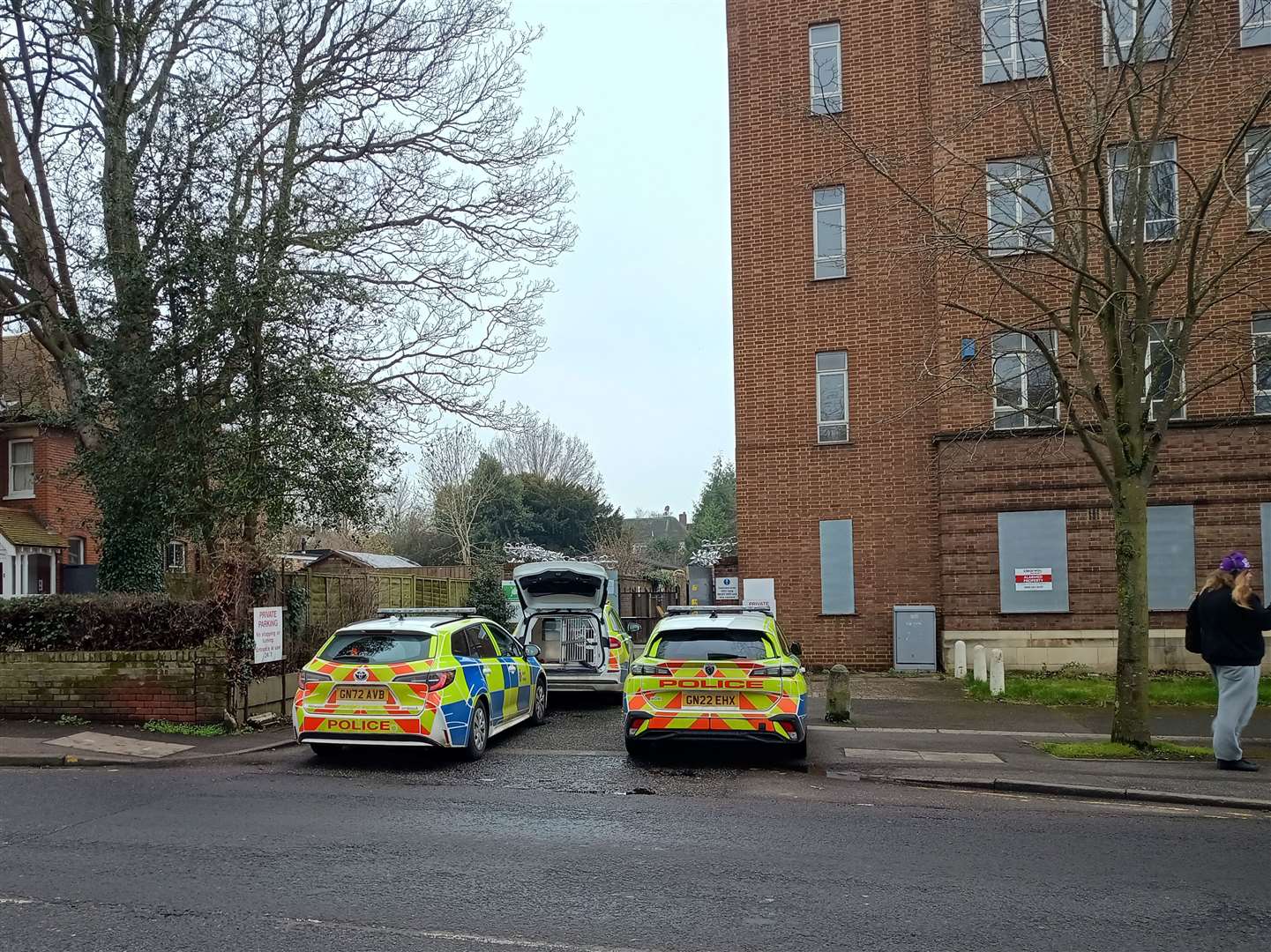 Police were seen outside Becket House in New Dover Road, Canterbury