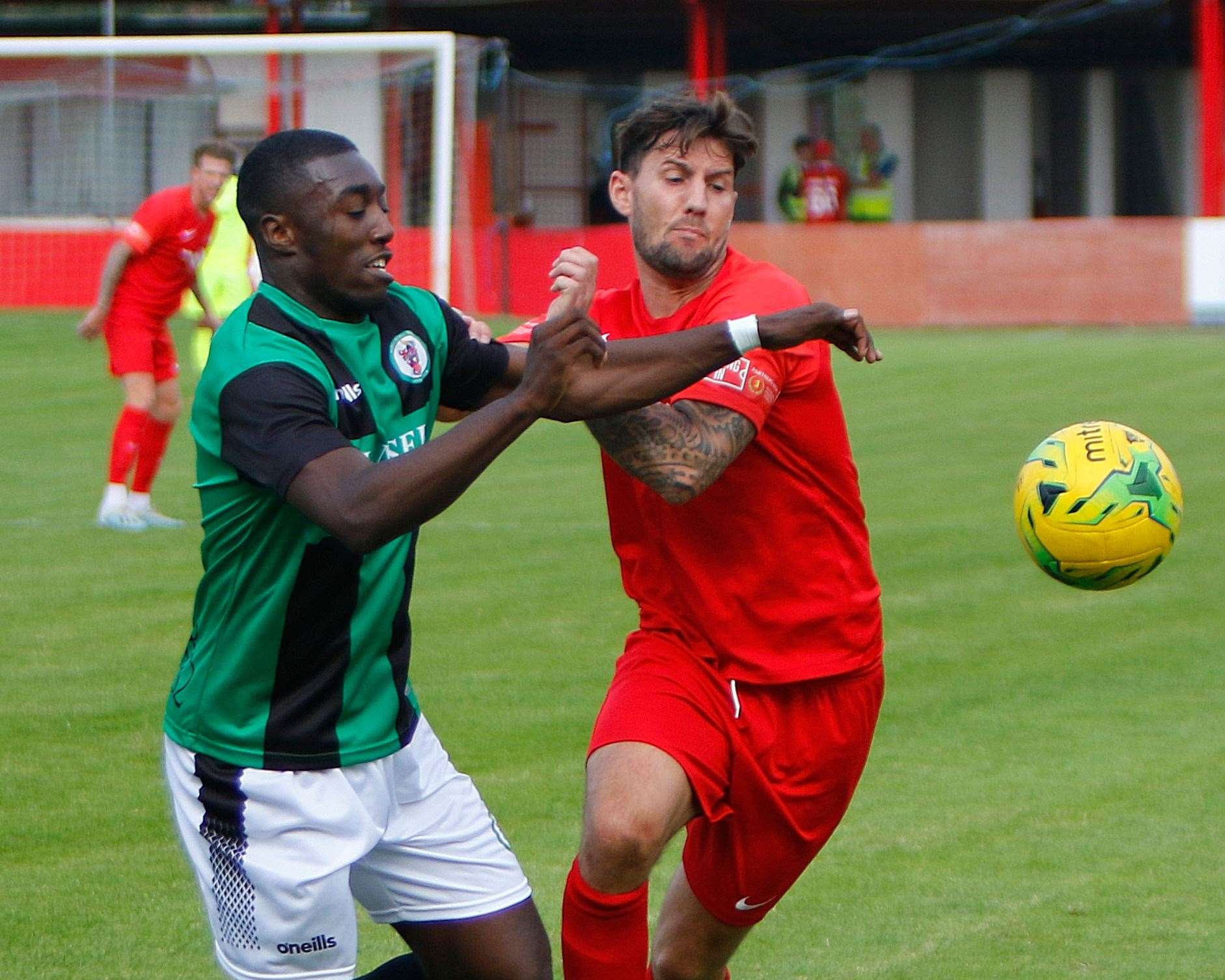 Hythe Town boss James Rogers, right, might play himself against VCD this weekend Picture: Barry Goodwin