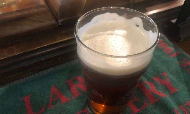 This is the real thing – a pint of Larkins on a beer towel of the right name. It had a decent creamy head, which lasted right down the glass.
