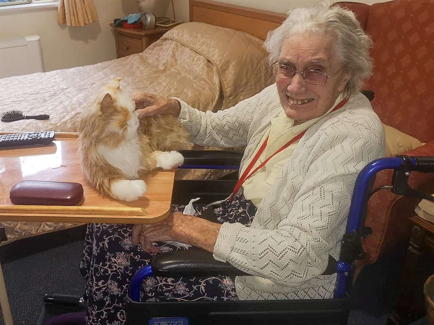 Hythe View care home in Hythe has introduced robotic pets to bring comfort to its residents during the Covid-19 outbreak. Pictured is Beatrice with Simba the cat