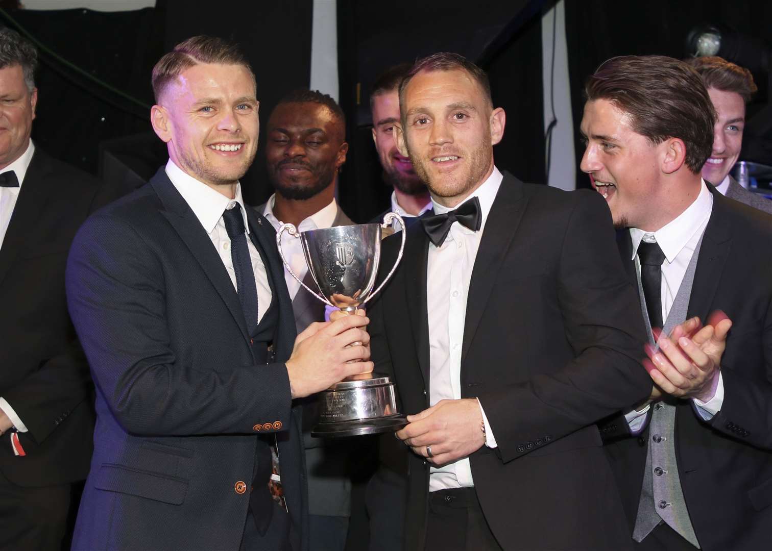 Last season's POTY Mark Byrne with the 2018/19 winner Barry Fuller Picture: GFC/Kent Pro Images
