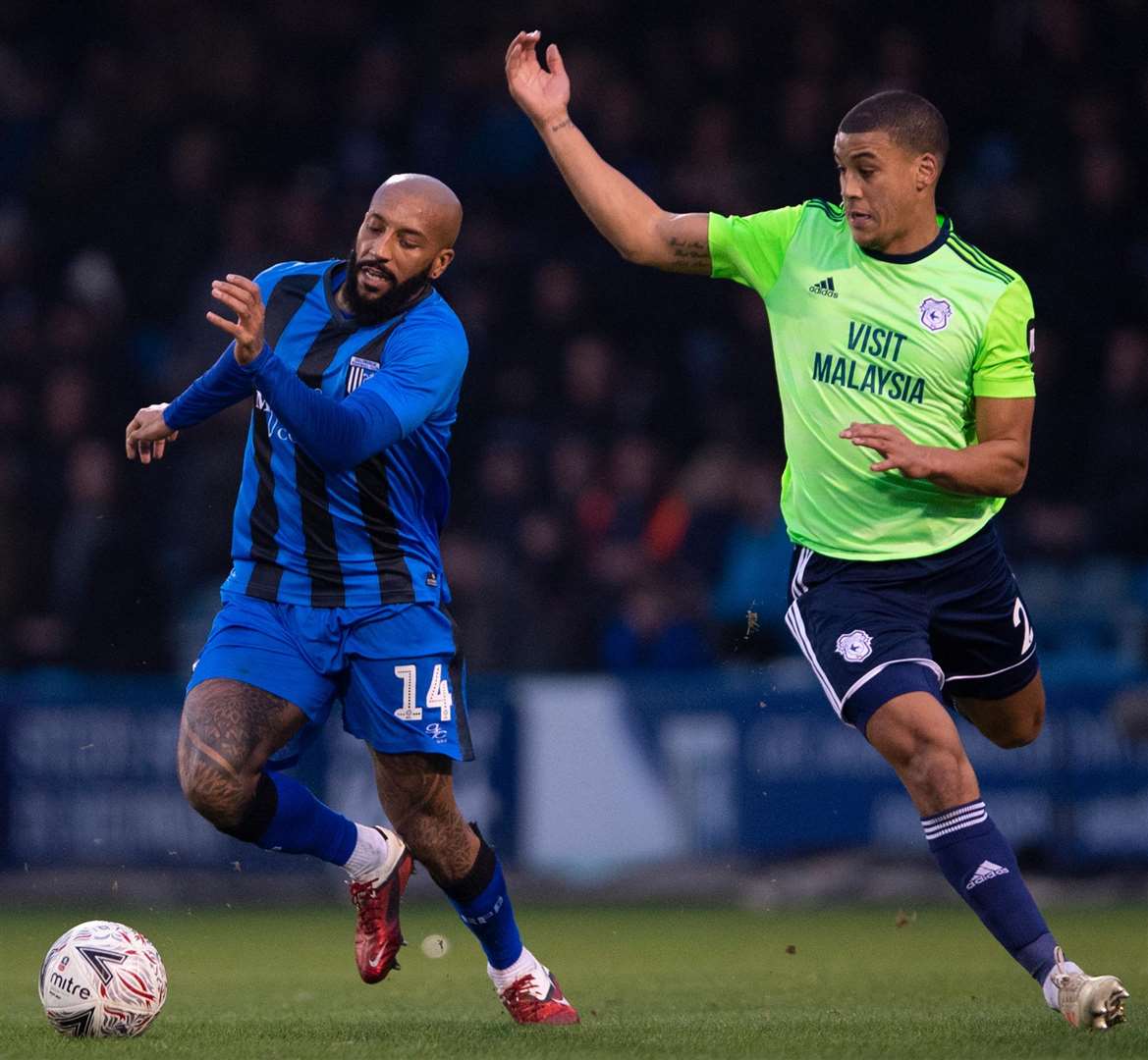 Josh Parker gets away from Cardiff's Lee Peltier on Saturday Picture: Ady Kerry